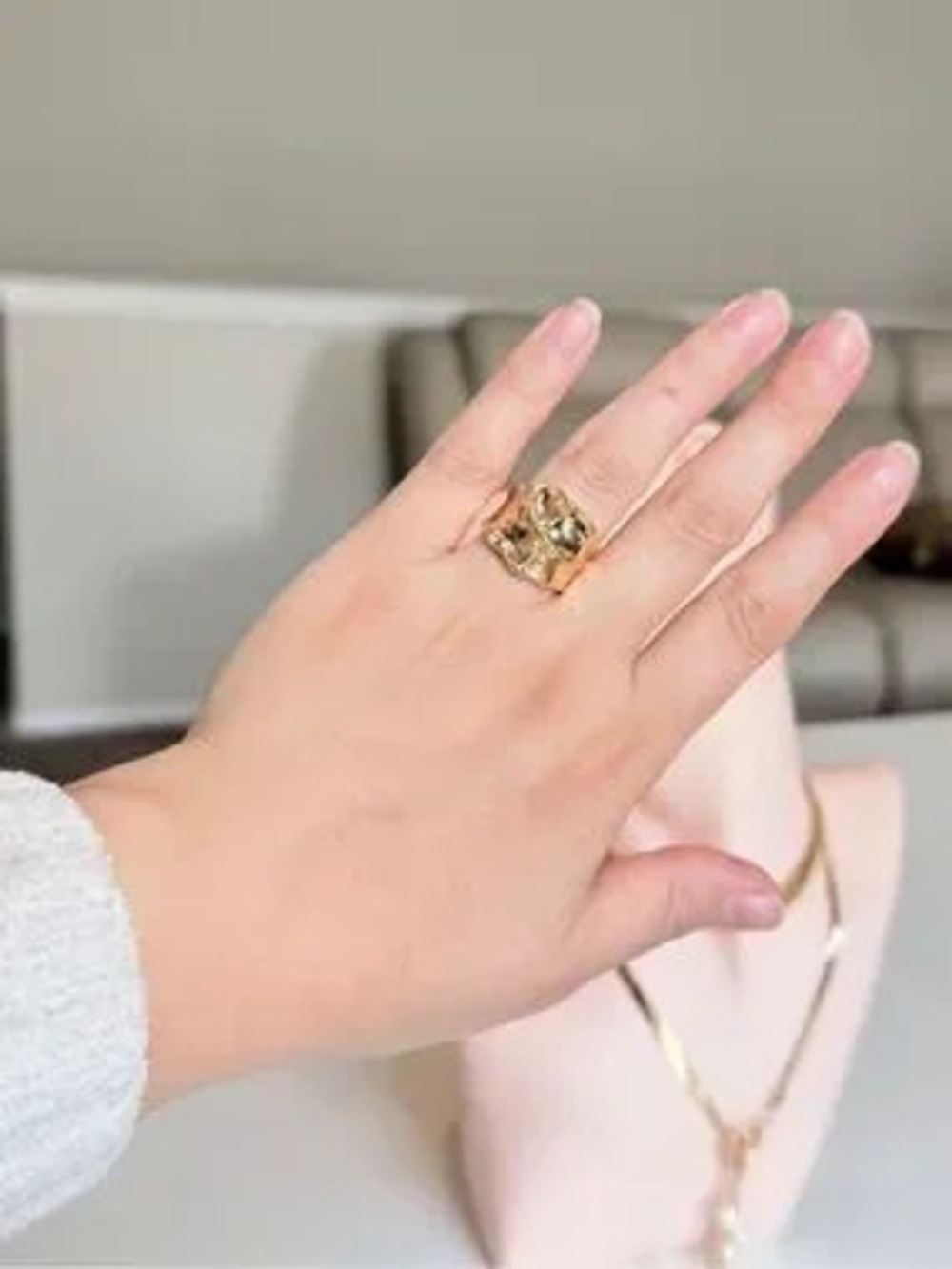 Gold Sculpted Wide Band Ring